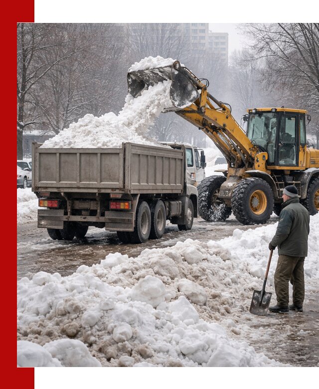 Вывоз снега грузовой техникой в Апшеронске оперативно и чисто