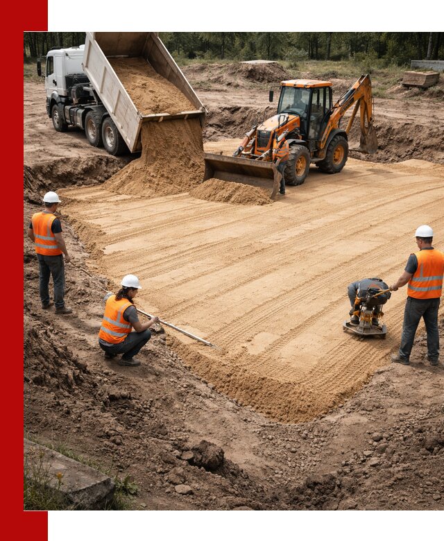 Устройство песчаной подушки для фундаментов и дорог в Апшеронске